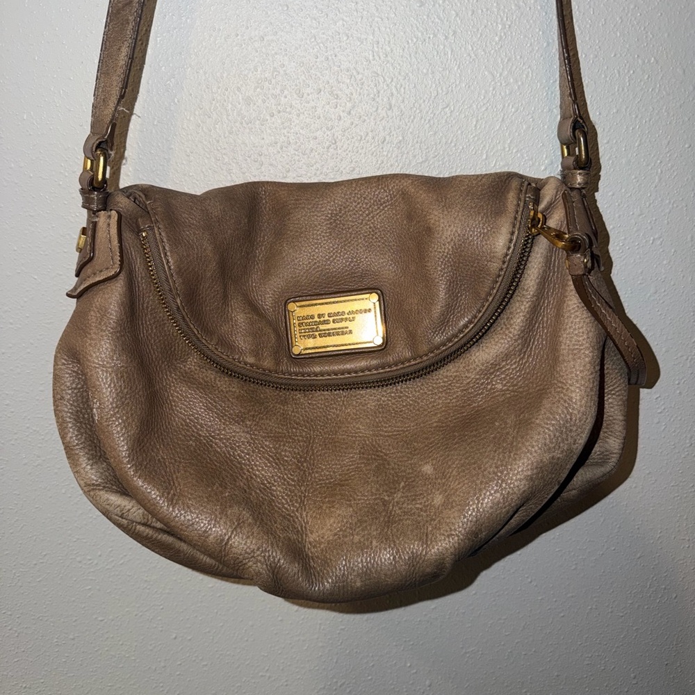 Marc by Marc Jacobs Taupe Leather Crossbody Bag with Gold Hardware